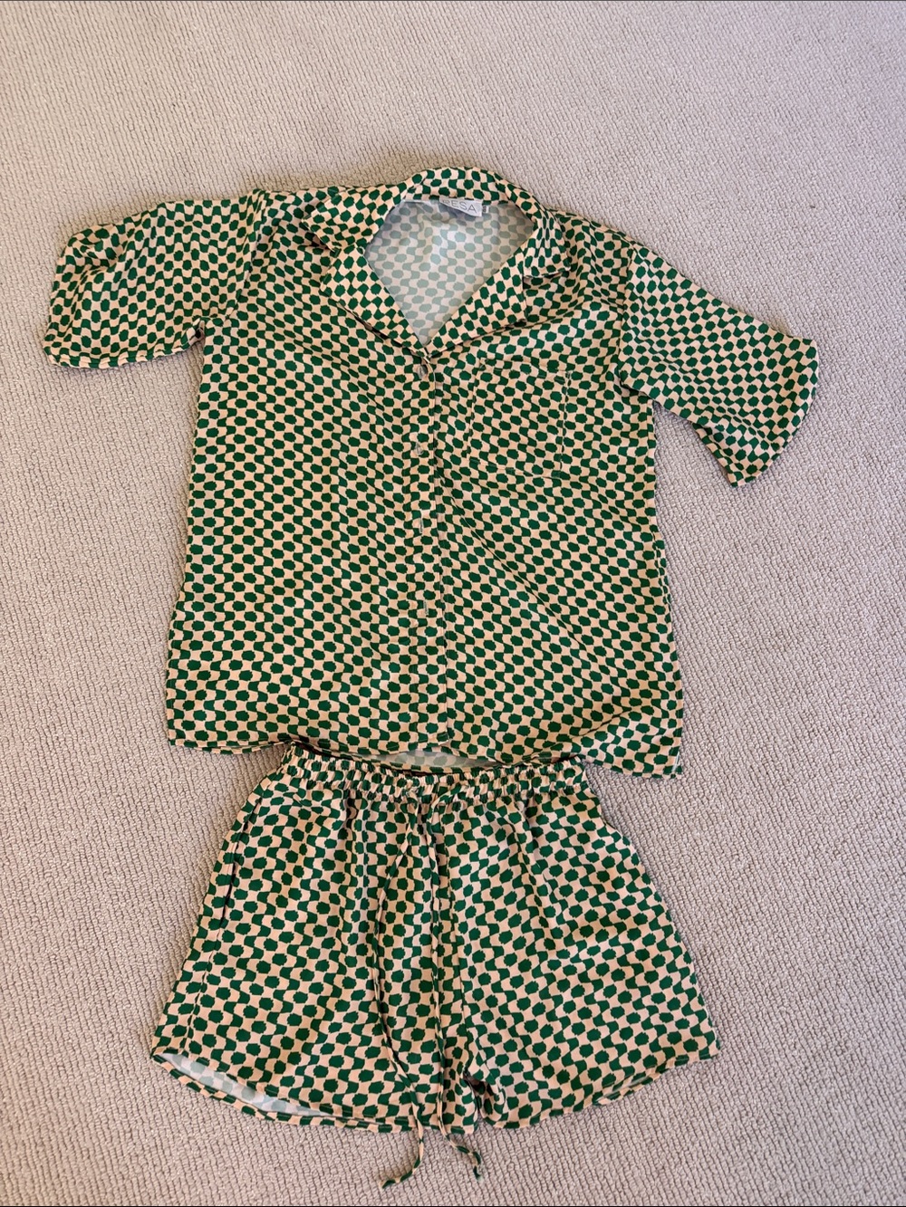 RESA Green and Cream Geometric Short Sleeve Button-Down Pajama Set